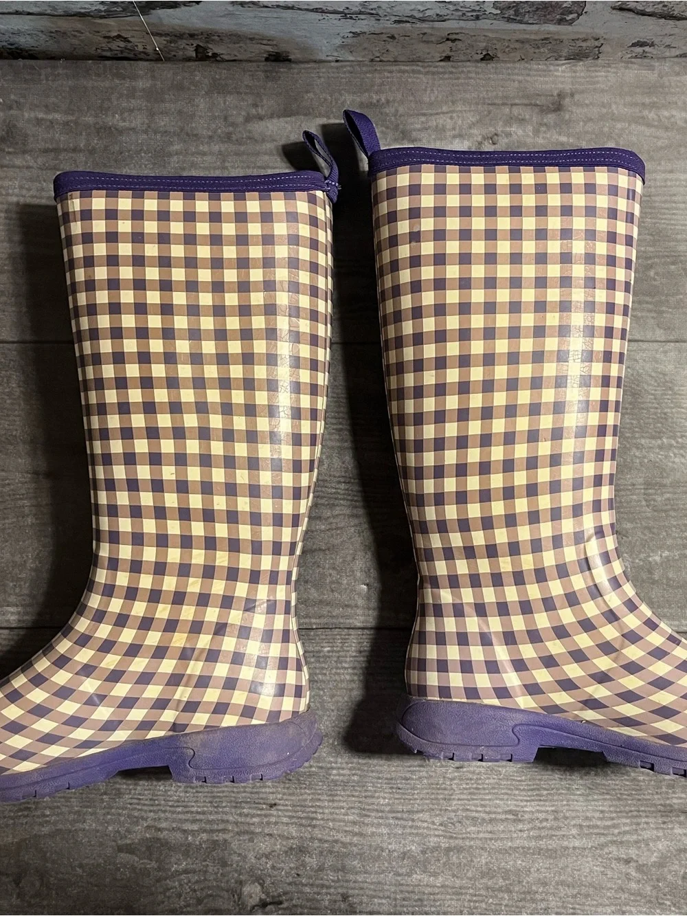 The Original Muck Boot Company Purple & Cream Gingham Rain Boots size 8